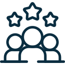 Icono de trabajo en equipo: tres personas bajo tres estrellas